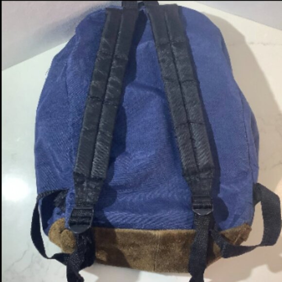 Vintage Arizona Jean Co Leather Bottom Backpack 15" x 12" Blue - Picture 3 of 10